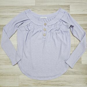 We The Free People Womens Lavender Waffle Shirt Longsleeve Size XS Oversized...